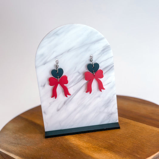Black/Red - Heart Bow SS Dangles