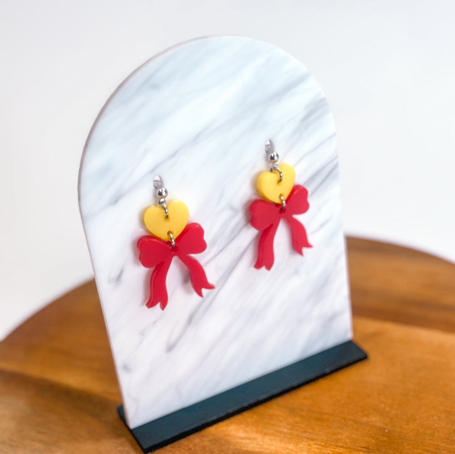 Yellow/Red - Heart Bow SS Dangles