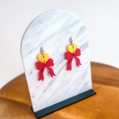 Yellow/Red - Heart Bow SS Dangles