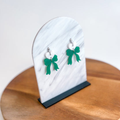 White/Green - Heart Bow SS Dangles