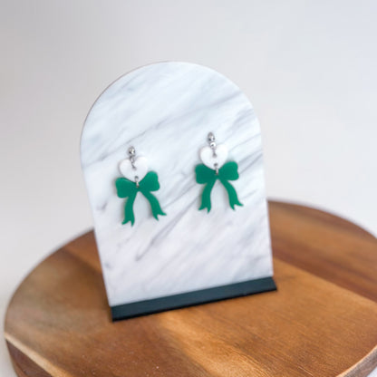 White/Green - Heart Bow SS Dangles