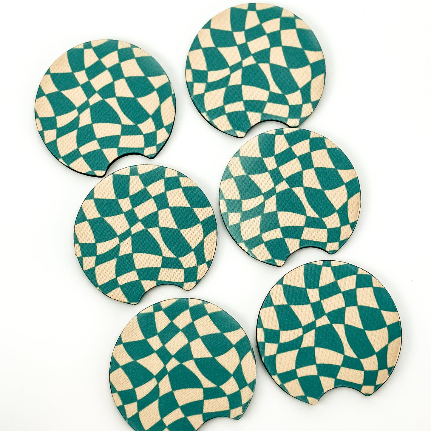 Car Coaster Set  - Teal Checkered