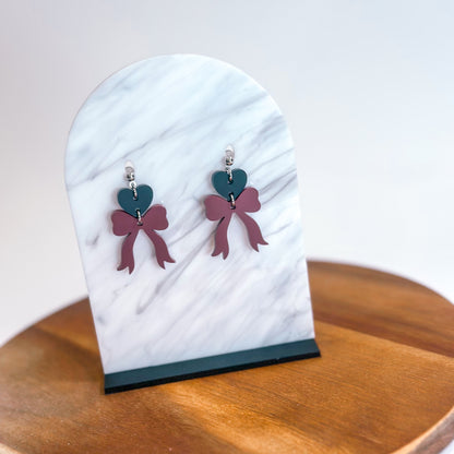 Black/Maroon - Heart Bow SS Dangles