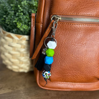 Silicone Bead Keychain - Lime/Blue
