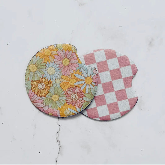 Car Coaster Set  - Floral & Checked