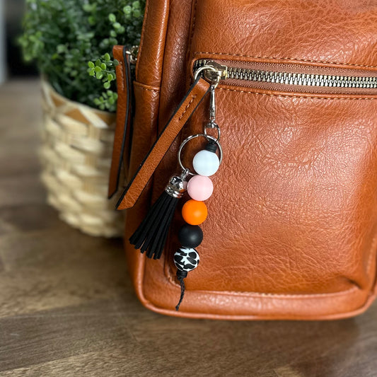 Silicone Bead Keychain - Orange/Black