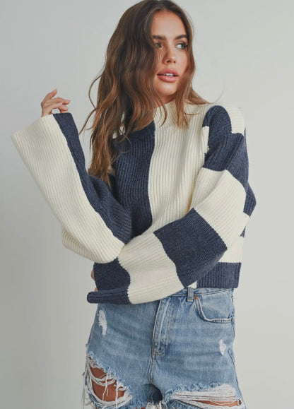 Color block mock neck