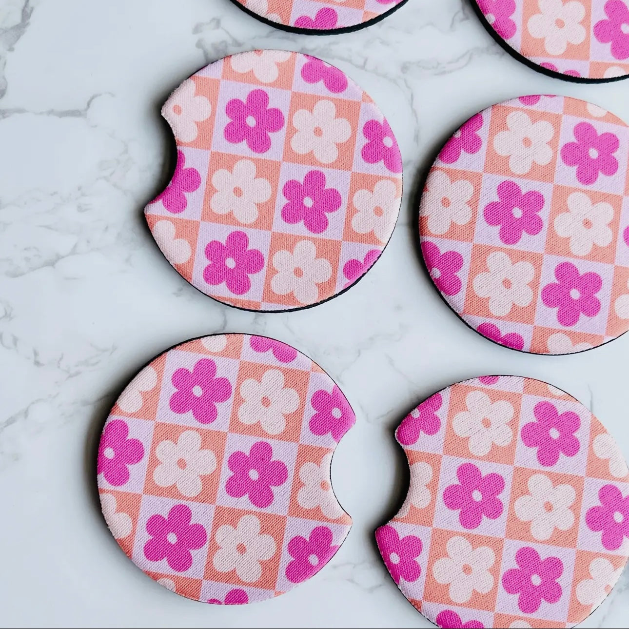 Car Coaster Set  - Checkered Daisy