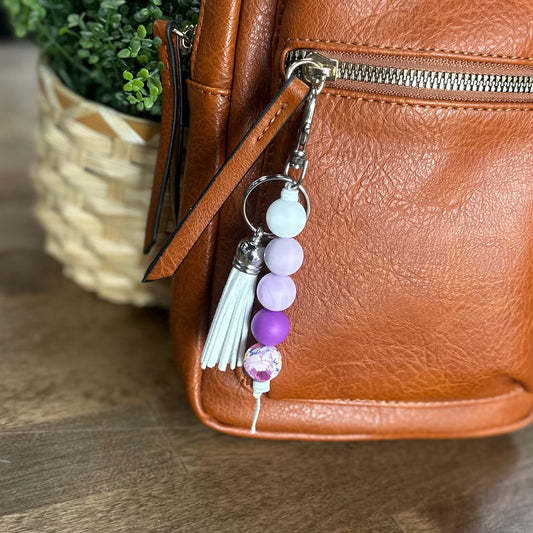 Silicone Bead Keychain - Purple Floral