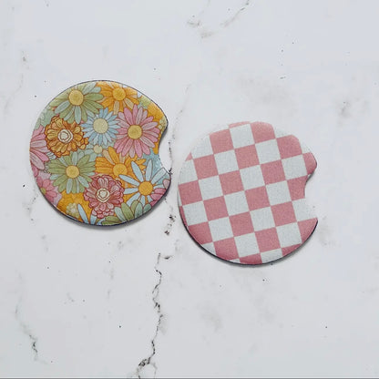 Car Coaster Set  - Floral & Checked