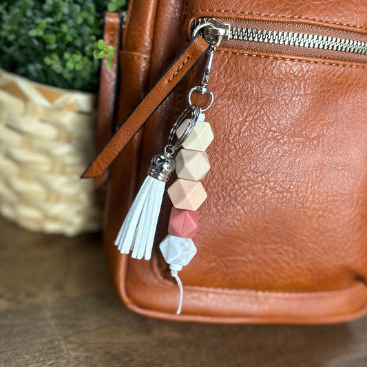Silicone Bead Keychain - Neutral/Marble