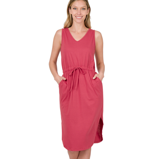 Casual Drawstring Dress - Rose