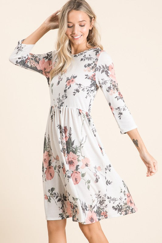 Floral 3/4 Sleeve Dress